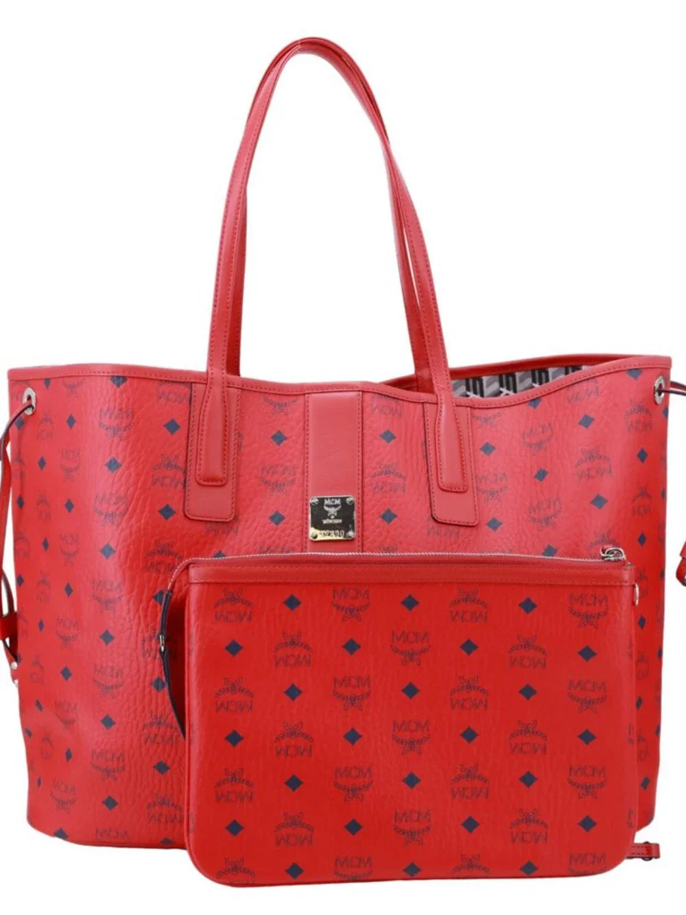 MCM Reversible Liz Large Visetos Canvas Shopper Tote Bag Red